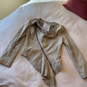 Chic Asymmetrical Leather Jacket in Light Gray